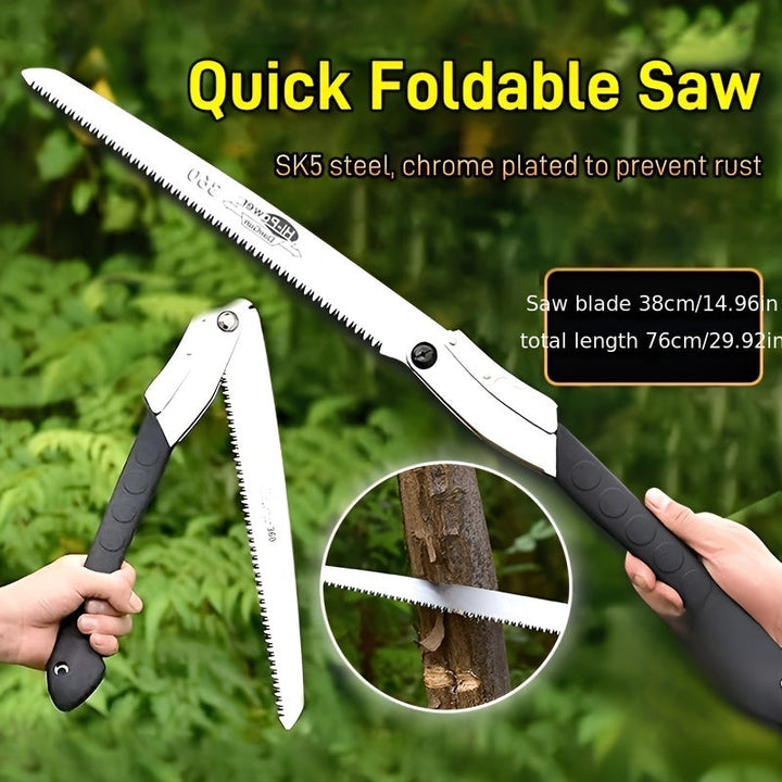 Outil de jardinage manuel: scie à bois pliable et extensible, lame en acier robuste.