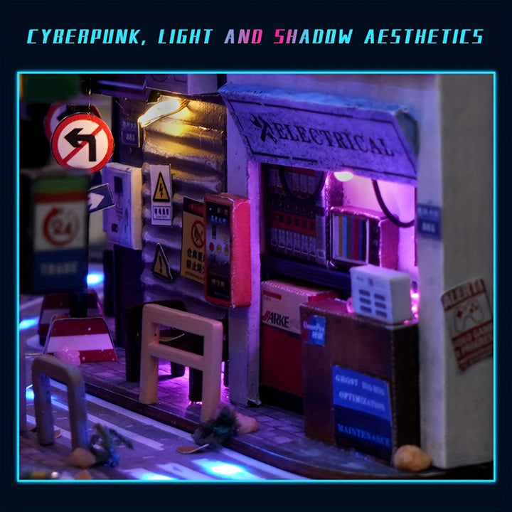 Loisir créatif: kit de construction cyberpunk DIY. Maquette 3D futuriste avec lumières LED pour adultes.