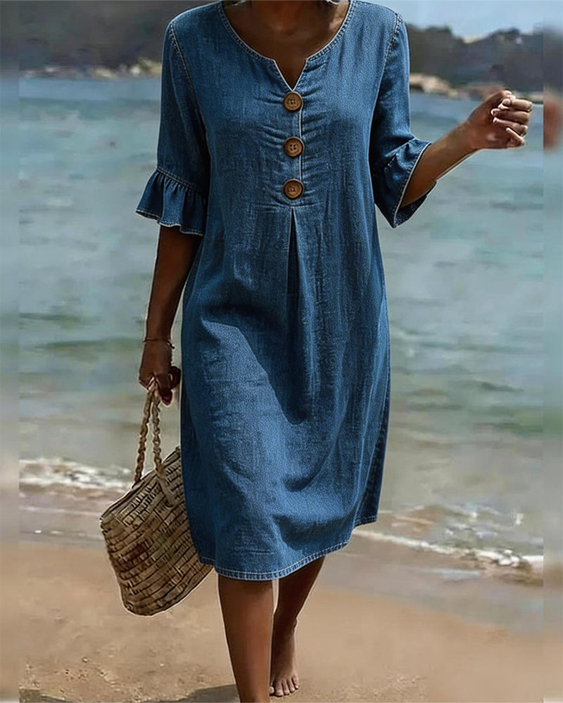 Robe fluide femme élégante, manches volantées, parfaite pour l'été et le printemps.