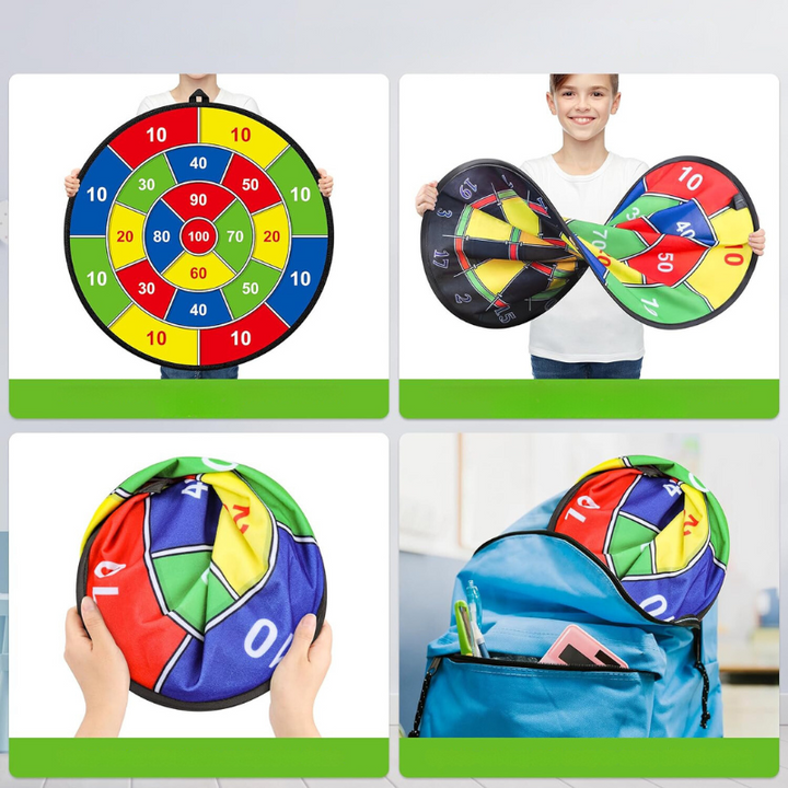 Tableau de fléchettes double face pour jeu enfants, parfait pour intérieur et extérieur, balles adhésives incluses.