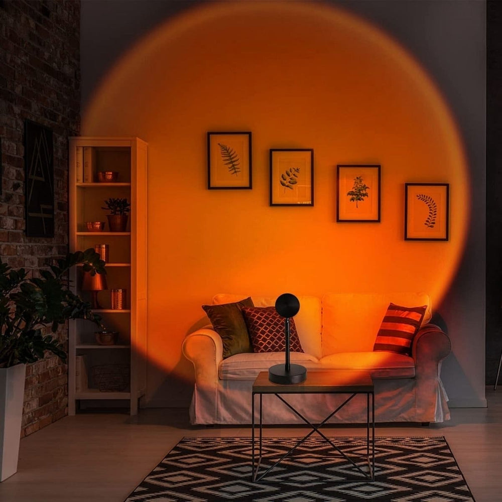 Lampe de décoration LED, design moderne, projette une lumière romantique effet coucher de soleil pour une ambiance zen.