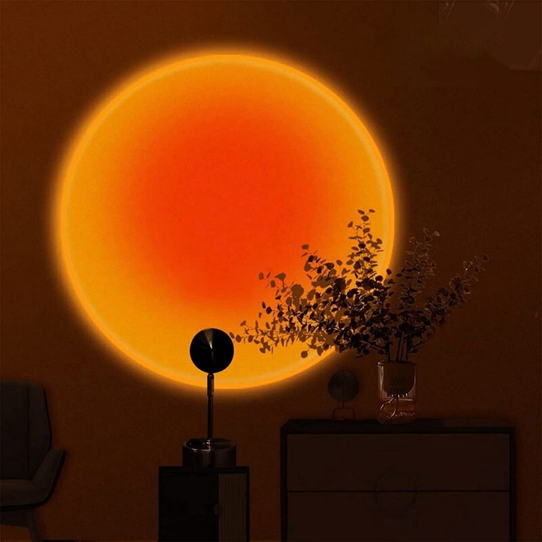 Lampe LED de table créant une ambiance relaxante de coucher de soleil, idéale pour chambre ou salon.