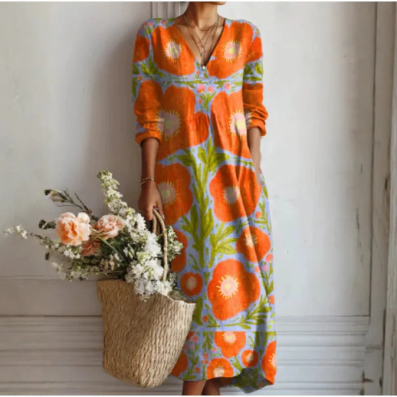 Robe midi élégante pour femme, manches longues raffinées. Style décontracté versatile, confortable pour le quotidien.