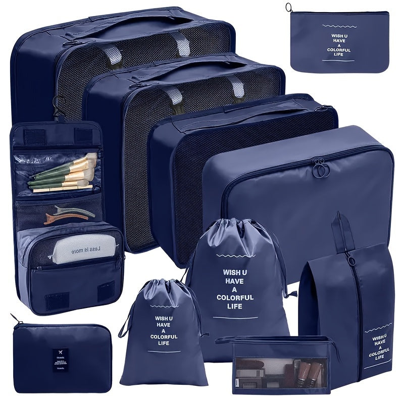Ensemble de cubes de rangement en maille et polyester, parfait pour l'organisation de voyage compacte.