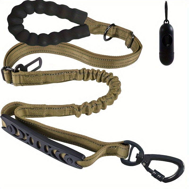 Laisse bungee réglable pour chien, amortissante et réfléchissante, idéale pour la promenade et le dressage.