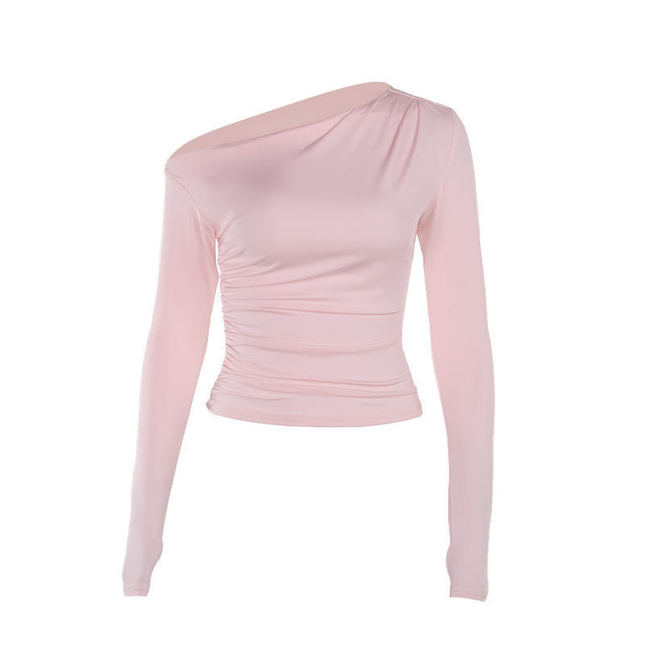 Top femme asymétrique moderne, manche longue, ajusté. Parfait pour look décontracté ou soirée stylée.