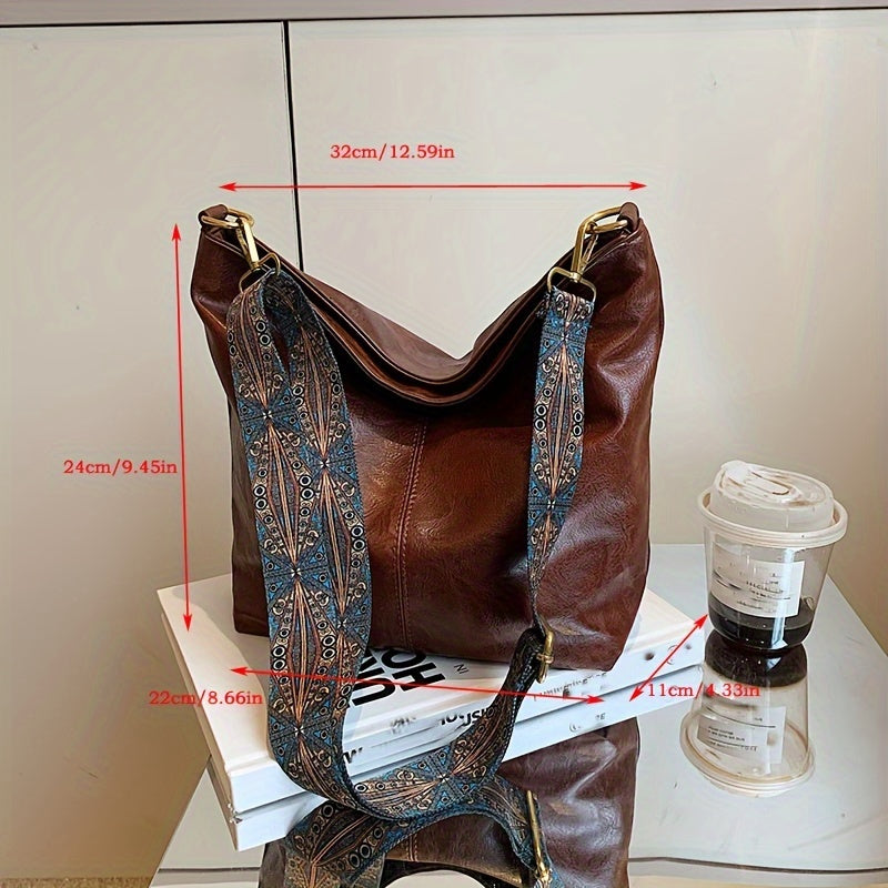 Sac bandoulière femme élégant, motif géométrique rétro, spacieux et pratique pour le travail.