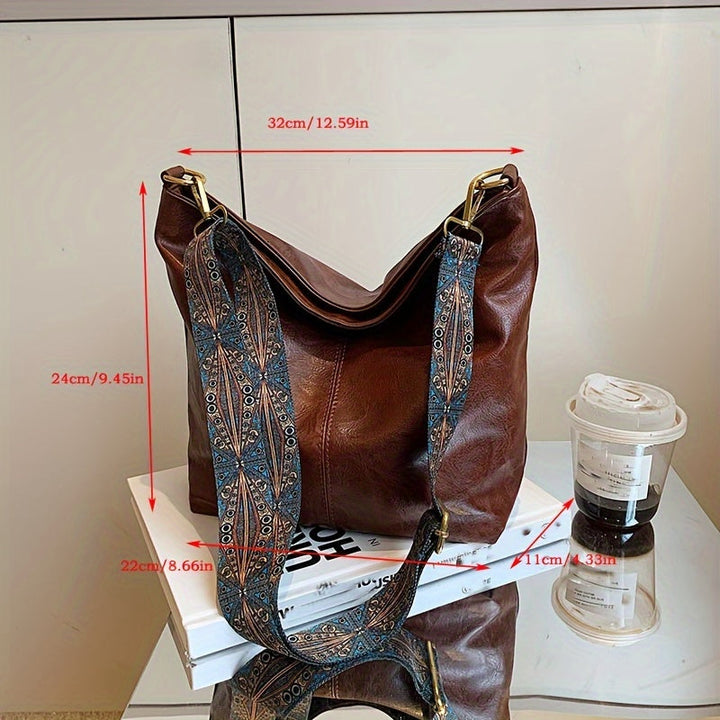 Sac bandoulière femme élégant, motif géométrique rétro, spacieux et pratique pour le travail.
