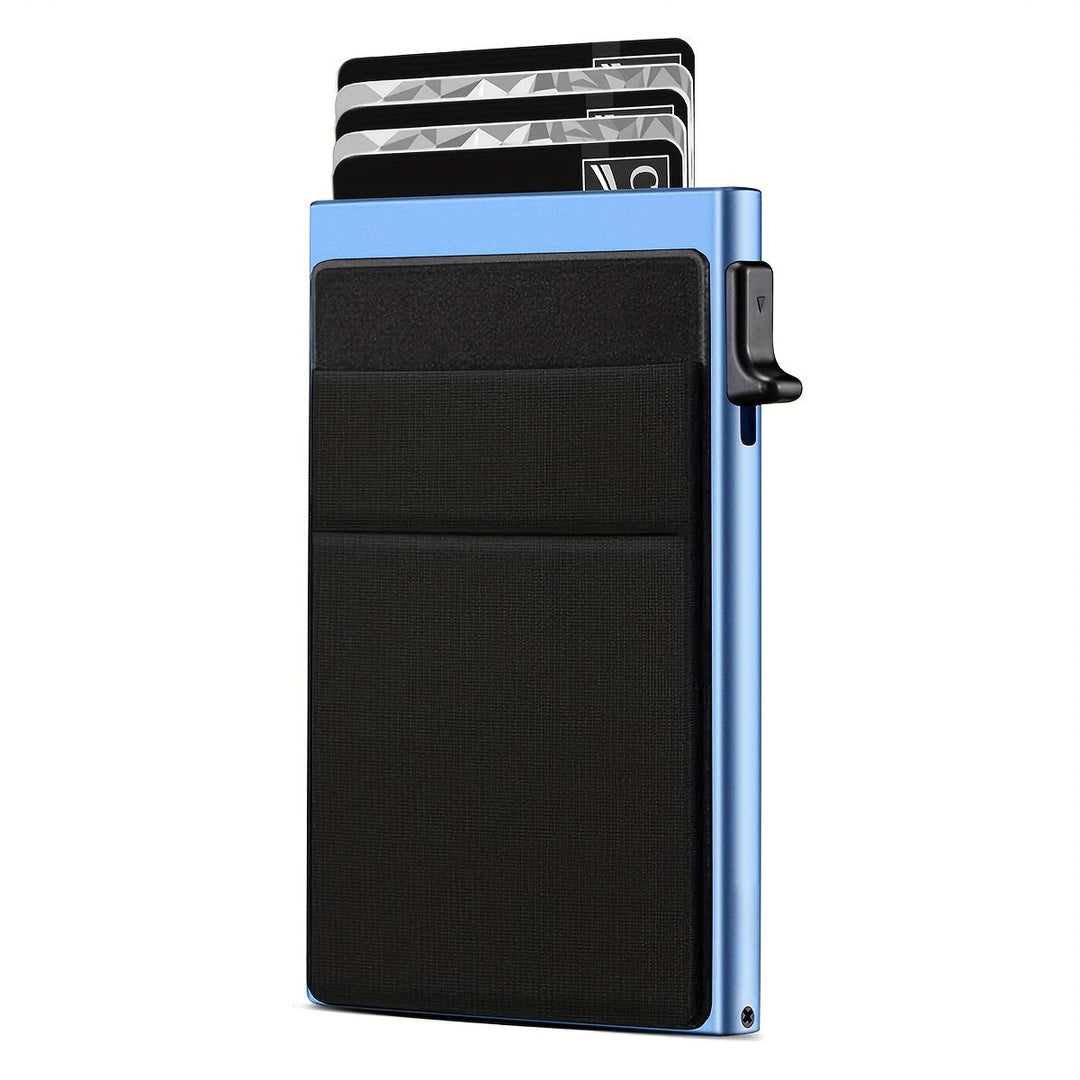 Porte-cartes homme RFID grande capacité, éjection automatique. Accès facile et sécurisé à vos cartes.