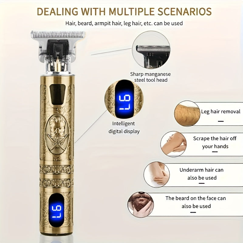 Set de toilettage luxe pour hommes. Tondeuse de précision pour coiffure et barbe. Design premium en métal.