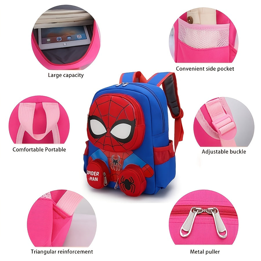Sac à dos enfants Spider-Man, grande capacité, polyester résistant, design 3D, cadeau rentrée scolaire.