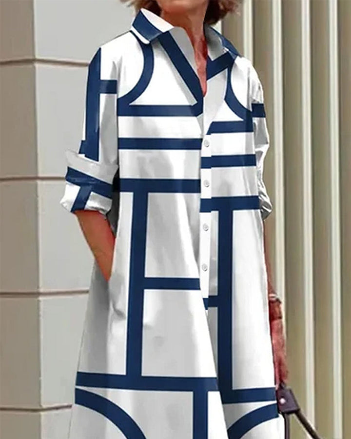 Mode femme: robe courte Estelle, imprimé géométrique, poches pratiques, élégante pour l'été.