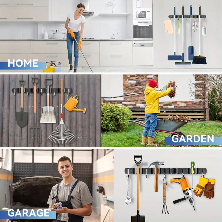 Étagère murale robuste en acier pour un rangement efficace des outils de garage et d'extérieur.