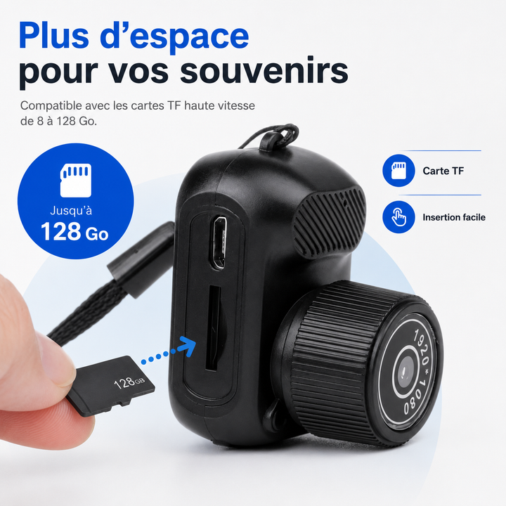 Mini caméra portable, facile à transporter pour capturer vos voyages et aventures.