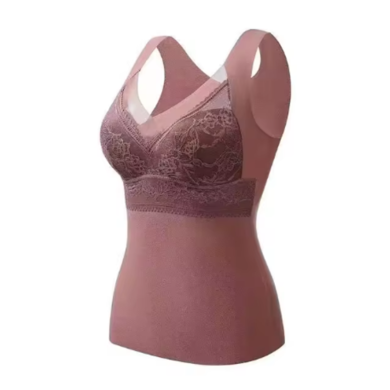 Débardeur thermique femme essentiel, avec soutien-gorge intégré, offrant chaleur et confort supérieur en hiver.