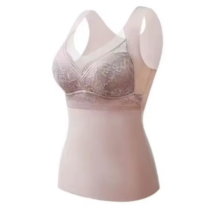 Sous-vêtement thermique femme ultra-doux, offrant chaleur et maintien grâce à son soutien-gorge intégré.