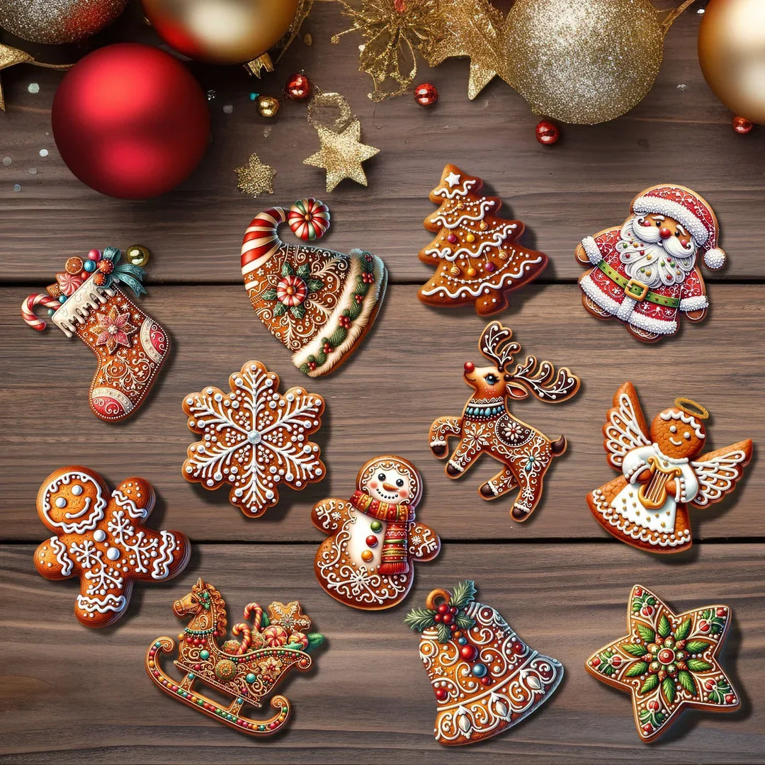 Décoration de Noël en bois style pain d'épices, artisanale et rustique. Ornement de sapin traditionnel pour les fêtes.