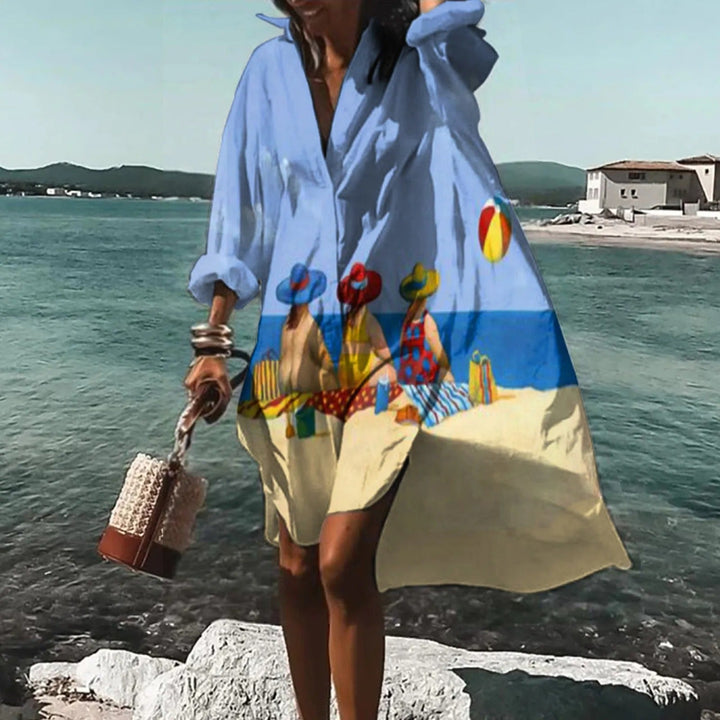 Vue d'ensemble: Robe chemise midi femme légère, parfaite pour les journées d'été, confort et style assurés.