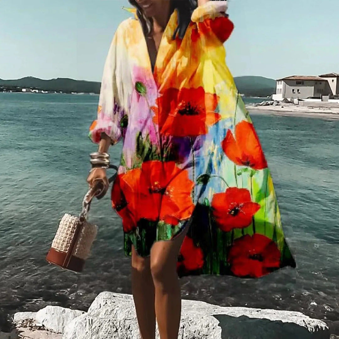 Robe d'été femme, coupe chemise midi, élégante et décontractée. Idéale pour un look estival léger et chic.