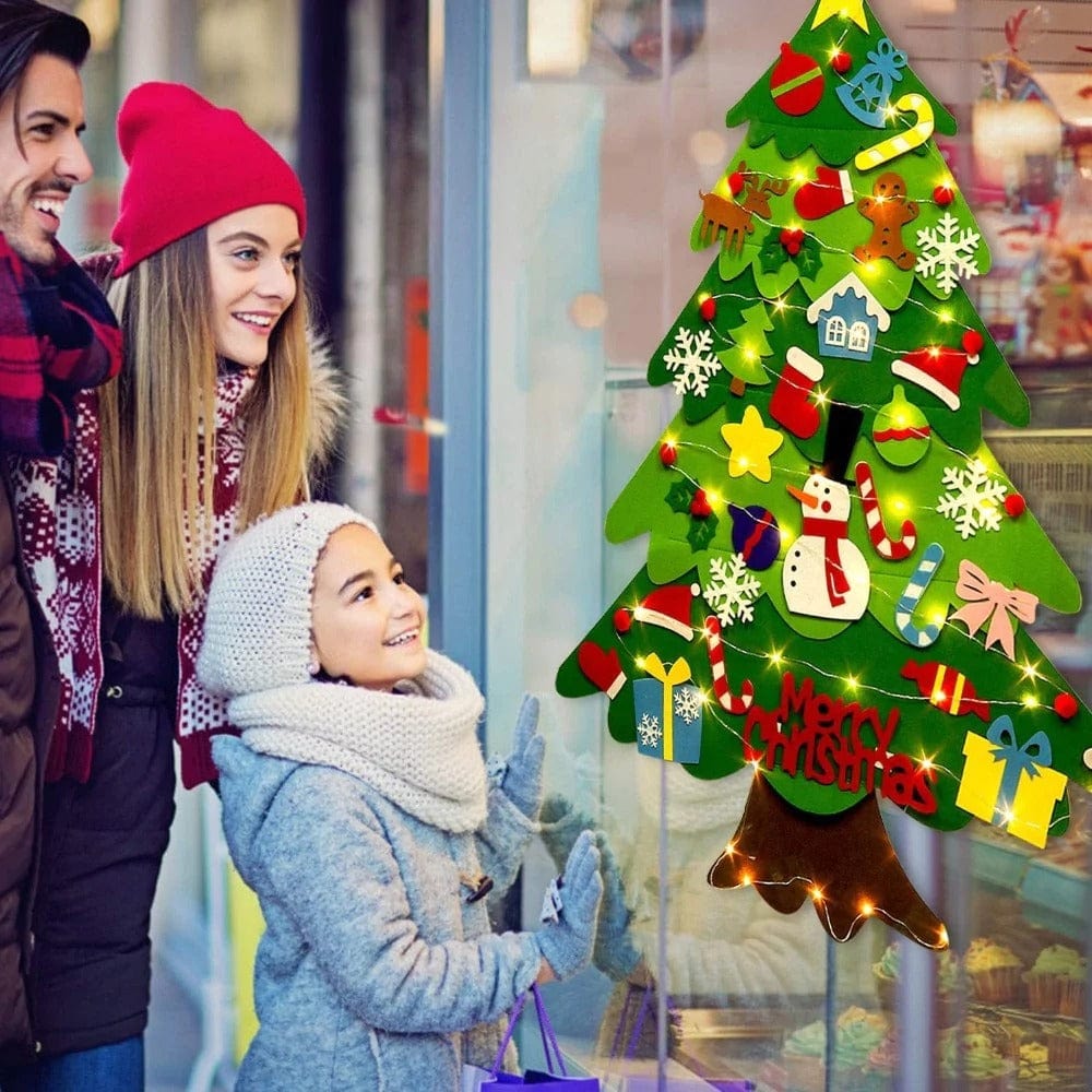 Grand sapin de Noël Montessori en feutre avec ornements interactifs. Décoration lumineuse pour enfants.