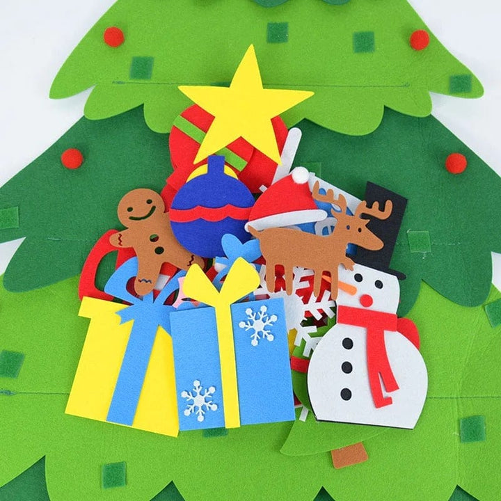 Sapin de Noël en feutre Montessori lumineux avec étoiles LED. Décoration interactive et jouet d'éveil pour enfants.