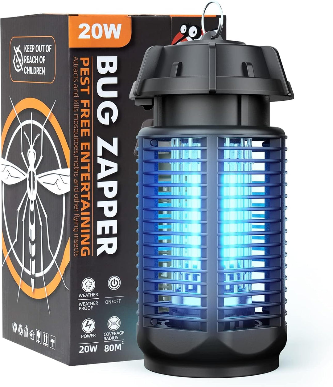 Destructeur d'insectes électrique UV silencieux. Anti-moustique, tue-mouche pour intérieur/extérieur.