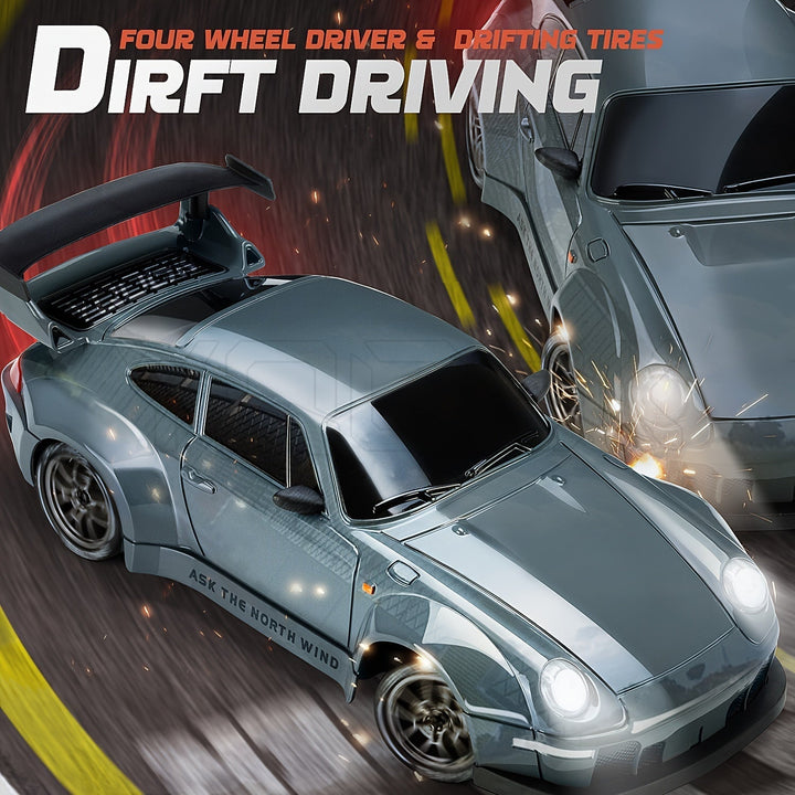Découvrez la voiture RC drift 1:24: 4x4 puissant, maniabilité précise et roues lumineuses pour la nuit.