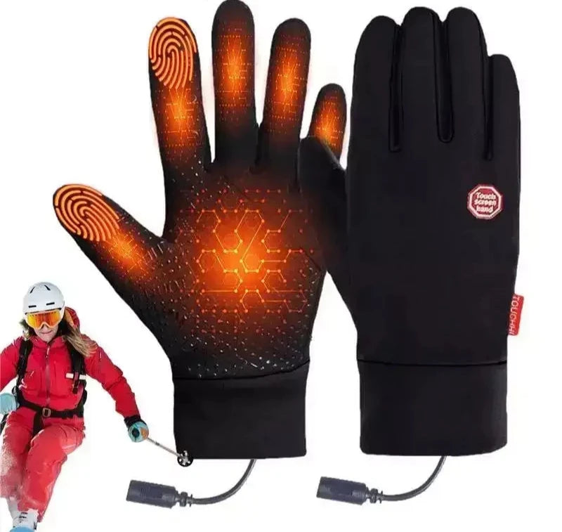 Gants chauffants noirs tactiles pour homme, offrant chaleur et confort supérieur pour l'hiver et l'extérieur.