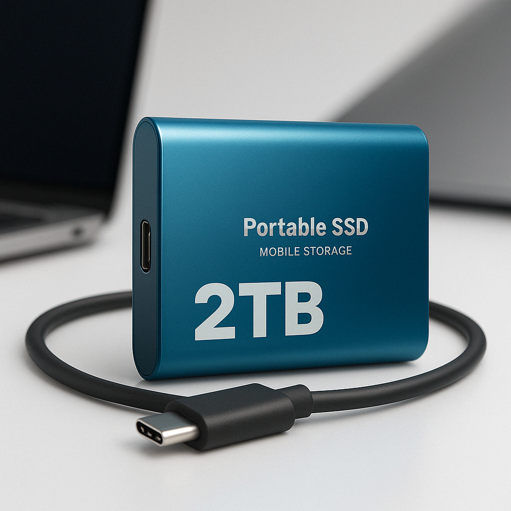 SSD externe portable 2 To pour sauvegarde rapide des données d'ordinateur, haute performance, compatible USB-C.