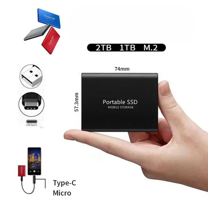 Disque SSD portable 2 To USB-C, solution de stockage rapide et fiable pour PC, performance et portabilité.