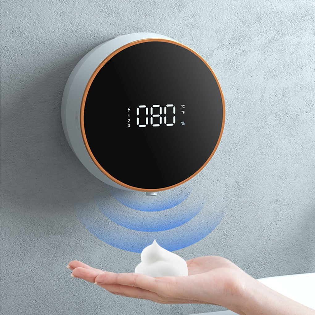 Distributeur de savon mousse automatique rechargeable sans contact IPX5 pour cuisine ou salle de bain familiale.