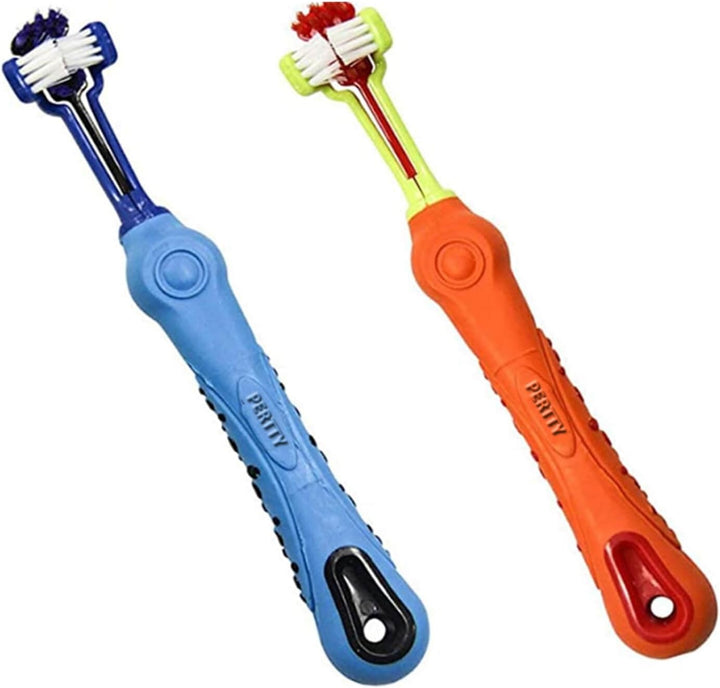 Solution anti-tartre et mauvaise haleine pour animaux. Brosse à dents 3 côtés : brossage efficace et doux.