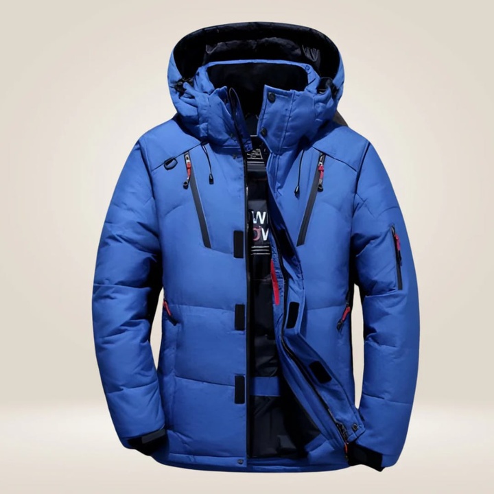 Doudoune homme en duvet chaude, coupe-vent et déperlante avec capuche amovible pour l'hiver.