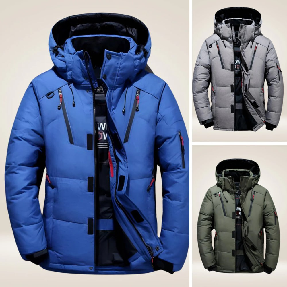 Veste doudoune homme hiver, capuche amovible, protection contre le froid et l'humidité.