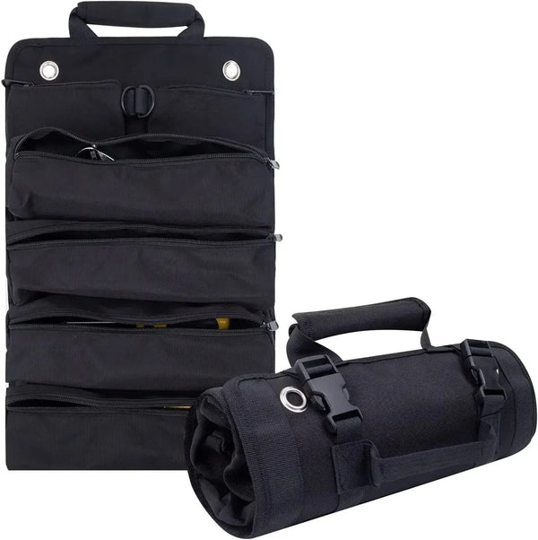 Équipement professionnel: sac à outils roulable ForgeRoll pour un rangement efficace des outils d'atelier et de chantier.