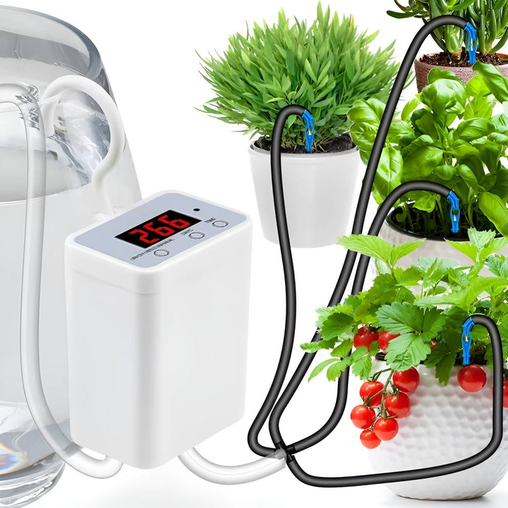 Pompe et tuyaux du système d'arrosage automatique pour un jardinage intelligent sur balcon ou terrasse.