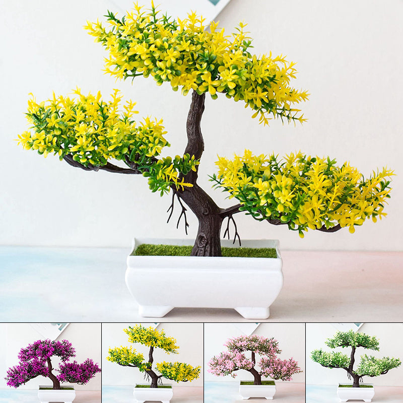 Fausse plante bonsaï artificielle verte, décoration élégante et moderne pour intérieur. Apporte une touche zen sans entretien.