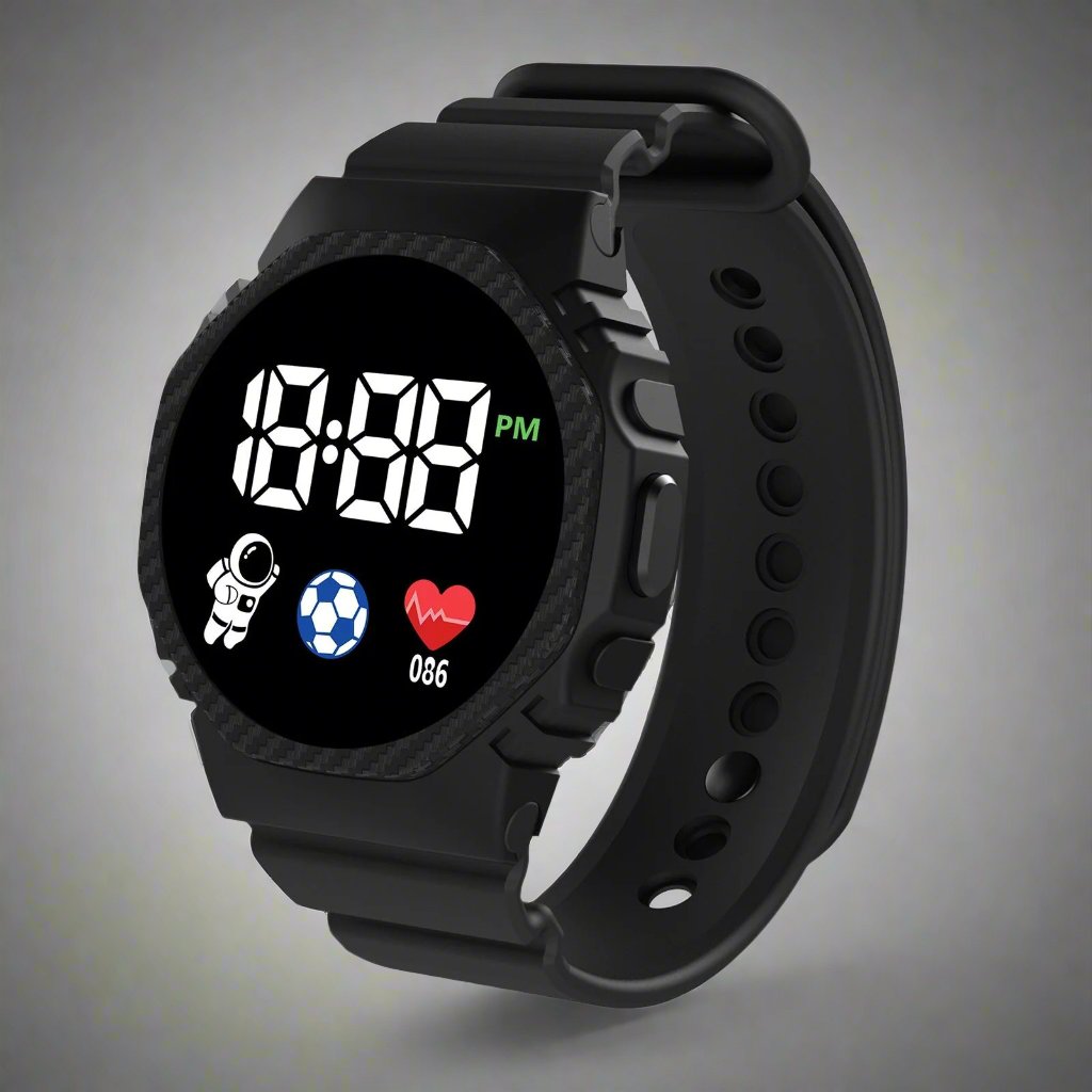 Montre éducative enfant LED, digitale, étanche et robuste. Aide les garçons et filles à gérer leur temps avec style.