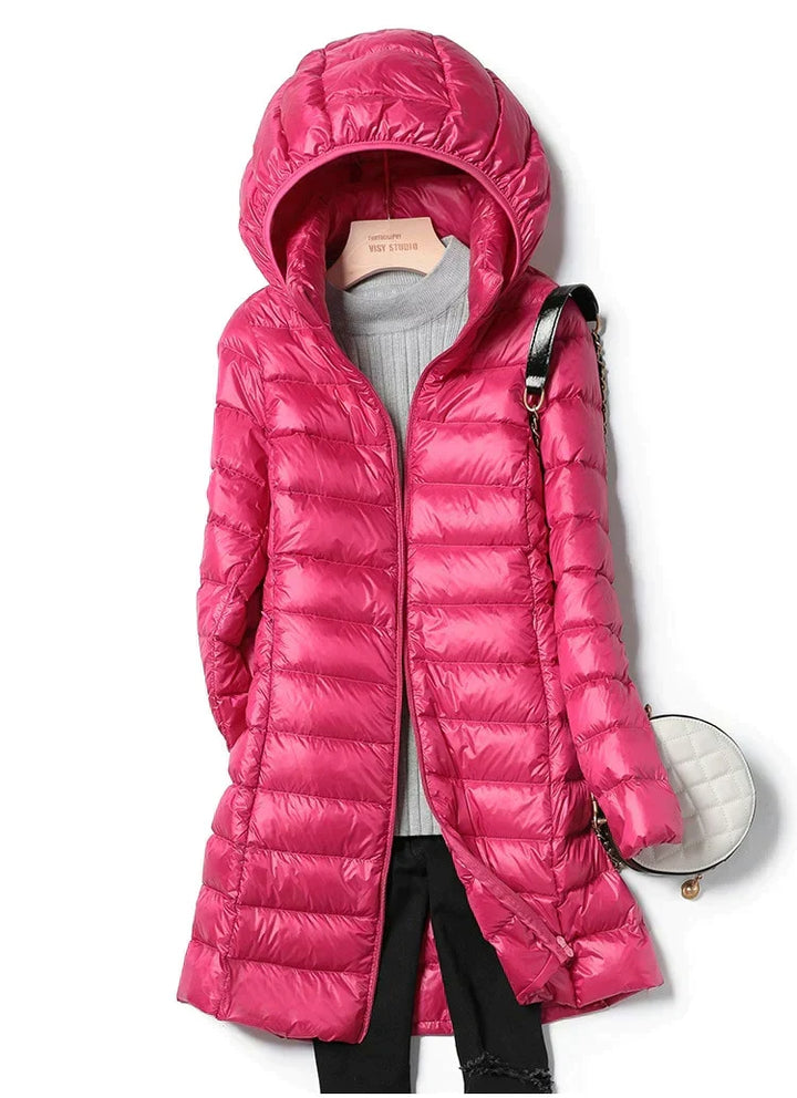 Duvet femme à capuche, veste légère et chaude, idéale automne et hivers doux.