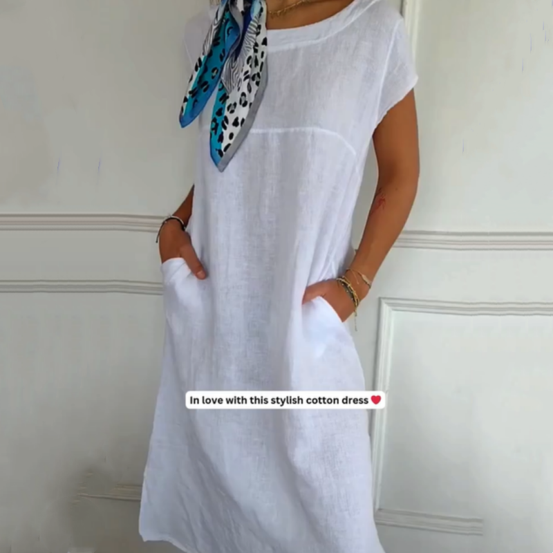 Profil : Robe longue femme en lin coton ample, décontractée et confortable, idéale pour l'été élégant.