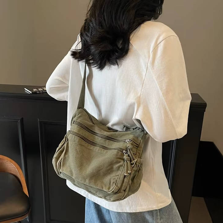 Sac bandoulière en toile robuste pour femmes, design rétro. Optimise l'organisation de vos affaires.
