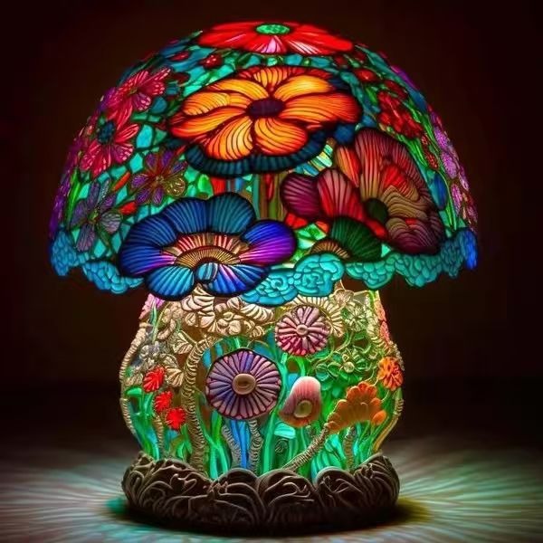 Lampe champignon floral design art, diffuse une lumière douce. Parfaite décoration intérieure florale.