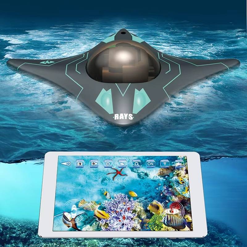 Sous-marin RC jaune avec caméra WiFi, idéal pour l'exploration aquatique et le divertissement. Jouet télécommandé.