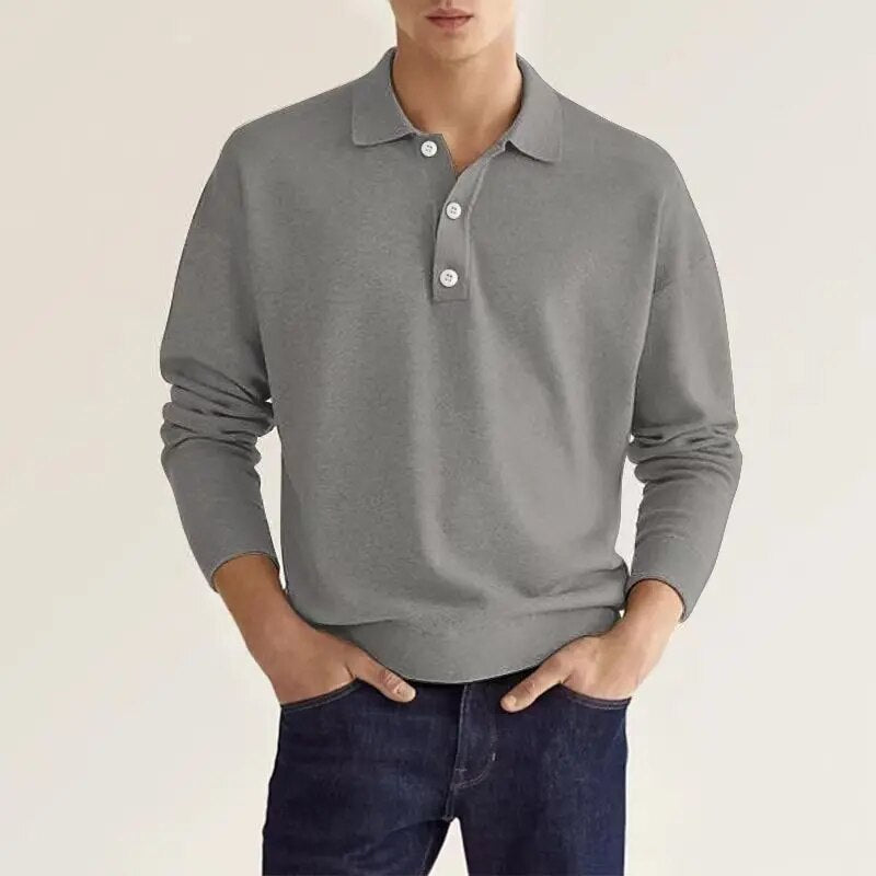 Polo homme à manches longues en coton, coupe classique élégante, parfait pour un look casual confortable.