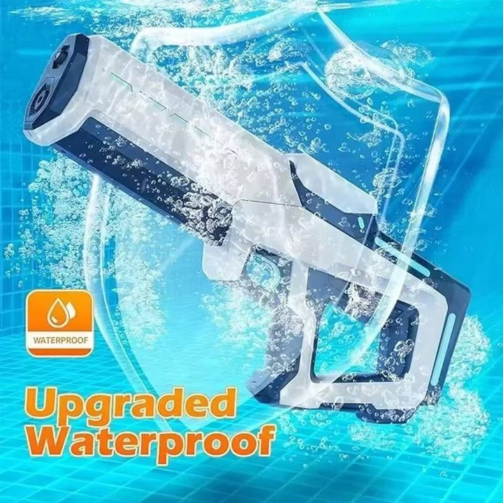 Design futuriste et ergonomique du pistolet à eau électrique, parfait pour les petites mains des enfants.