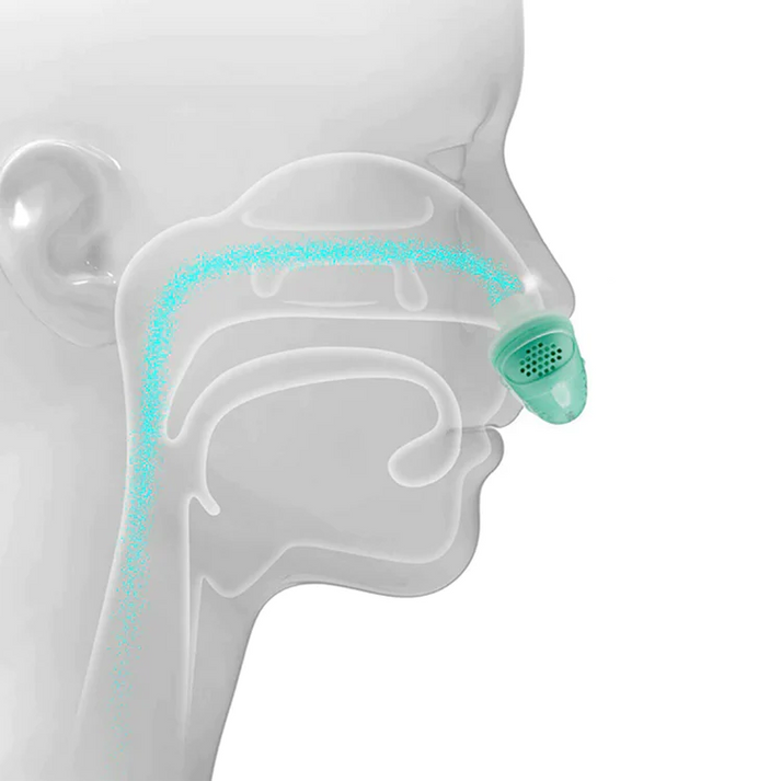 Machine micro CPAP innovante, compacte et sans tuyau pour traiter ronflement et apnée efficacement.