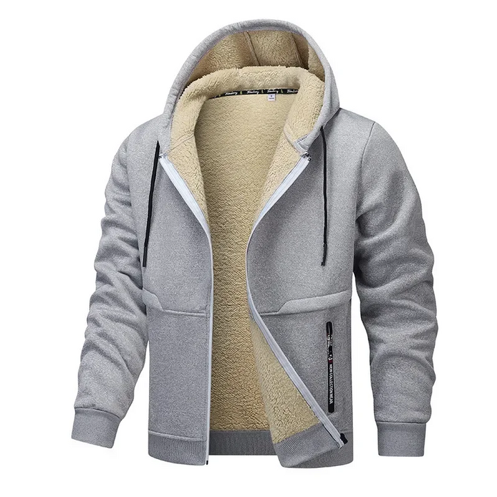 Veste sweat homme à capuche et zip intégral. Mode masculine décontractée, parfaite pour loisirs et sportswear.