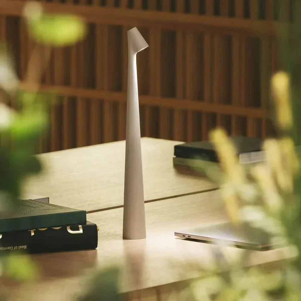 Lampe d'ambiance LED rechargeable, sans fil, pour table, décoration intérieure contemporaine et portable.