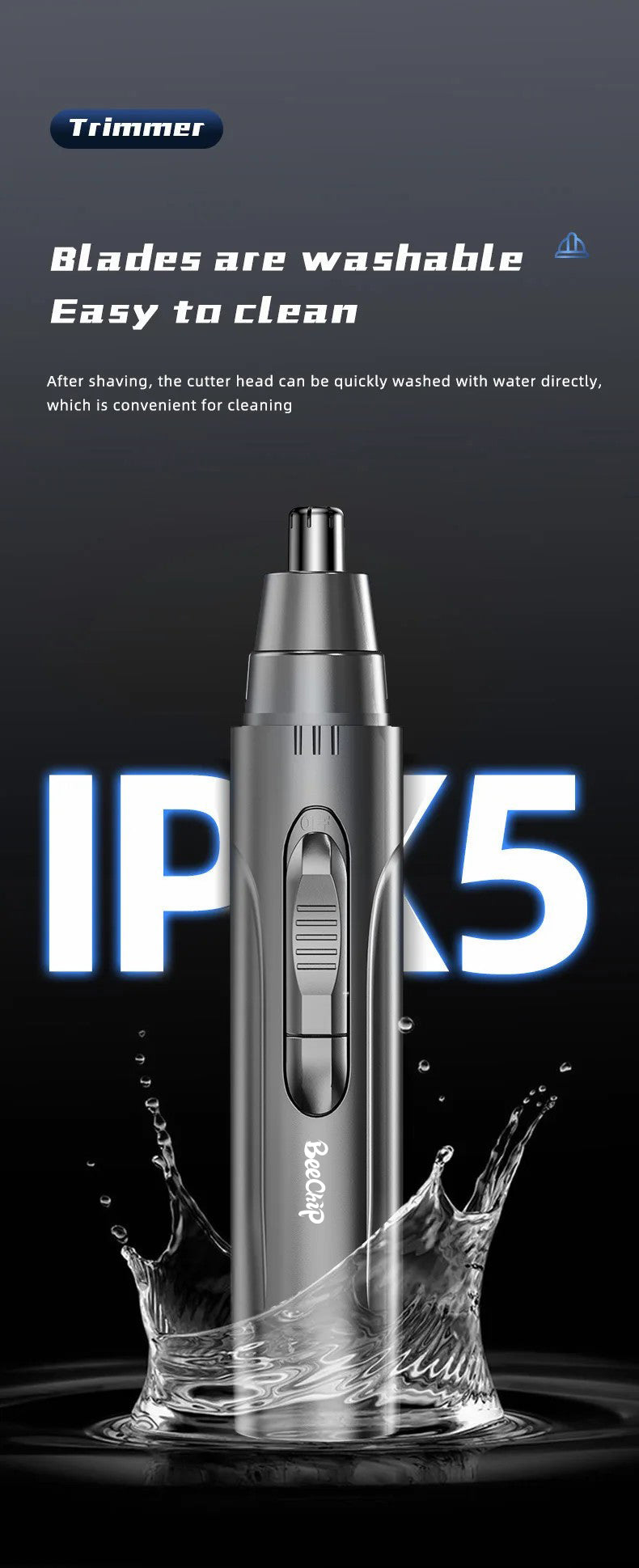 Accessoire de toilettage hommes et femmes: tondeuse nez et oreilles rechargeable, zéro douleur.