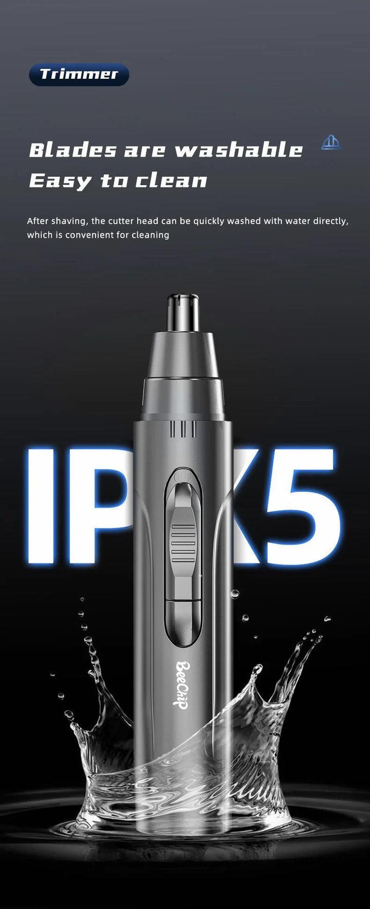 Accessoire de toilettage hommes et femmes: tondeuse nez et oreilles rechargeable, zéro douleur.
